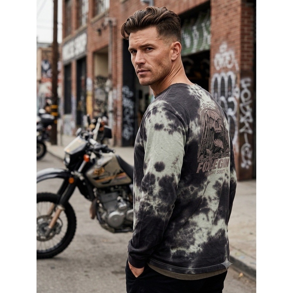 Fox Racing Shirt Mens XL Long Sleeve Tie Dye Gray Graphic Skull Fox Legion Tee